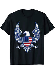 Bald Eagle 4th of July Christmas American Flag Country T-Shirt 180G 100% Cotton Printed Round Neck Short-Sleeve T-Shirt, Gifts for Men Dad Husband Grandpa, S-XXXL, Black