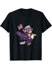 Funny Monkey Bald Eagle American Flag USA Fourth Of July T-Shirt 180G 100% Cotton Printed Round Neck Short-Sleeve T-Shirt, Gifts for Men Dad Husband Grandpa, S-XXXL, Black