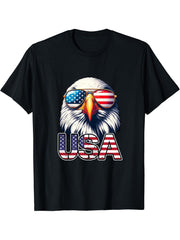 Epic Freedom American Bald Eagle Flag Patriotic T-Shirt 180G 100% Cotton Printed Round Neck Short-Sleeve T-Shirt, Gifts for Men Dad Husband Grandpa, S-XXXL, Black