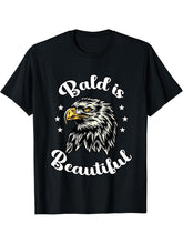Bald is Beautiful Funny Eagle 4th of July Patriotic American T-Shirt 180G 100% Cotton Printed Round Neck Short-Sleeve T-Shirt, Gifts for Men Dad Husband Grandpa, S-XXXL, Black