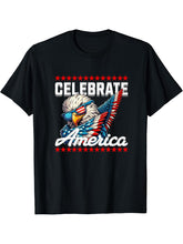 Celebrate America Patriotic Bald Eagle Sunglasses T-Shirt 180G 100% Cotton Printed Round Neck Short-Sleeve T-Shirt, Gifts for Men Dad Husband Grandpa, S-XXXL, Black