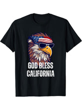 God Bless California - Patriotic Bald Eagle American Flag T-Shirt 180G 100% Cotton Printed Round Neck Short-Sleeve T-Shirt, Gifts for Men Dad Husband Grandpa, S-XXXL, Black
