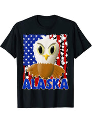 Boy Girl Alaska Bald Eagle Tshirt Proud American Flag Boys Girls T-Shirt 180G 100% Cotton Printed Round Neck Short-Sleeve T-Shirt, Gifts for Men Dad Husband Grandpa, S-XXXL, Black