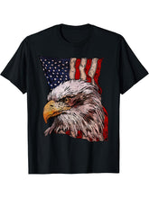 American National Symbol Bald Eagle Bird Patriotic Flag T-Shirt 180G 100% Cotton Printed Round Neck Short-Sleeve T-Shirt, Gifts for Men Dad Husband Grandpa, S-XXXL, Black