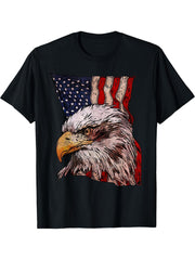 American National Symbol Bald Eagle Bird Patriotic Flag T-Shirt 180G 100% Cotton Printed Round Neck Short-Sleeve T-Shirt, Gifts for Men Dad Husband Grandpa, S-XXXL, Black