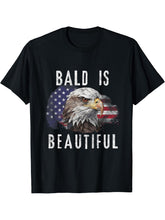 Bald is Beautiful 4th of July Patriot American Bald Eagle T-Shirt 180G 100% Cotton Printed Round Neck Short-Sleeve T-Shirt, Gifts for Men Dad Husband Grandpa, S-XXXL, Black