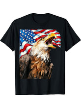 American Bald Eagle with American Flag background T-Shirt 180G 100% Cotton Printed Round Neck Short-Sleeve T-Shirt, Gifts for Men Dad Husband Grandpa, S-XXXL, Black