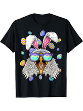 Bald Eagle Easter Bunny Ears Funny Easter Eggs Hunting T-Shirt 180G 100% Cotton Printed Round Neck Short-Sleeve T-Shirt, Gifts for Men Dad Husband Grandpa, S-XXXL, Black