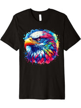 Cool Bald Eagle Spirit Animal Illustration Tie Dye Art Premium T-Shirt 180G 100% Cotton Printed Round Neck Short-Sleeve T-Shirt, Gifts for Men Dad Husband Grandpa, S-XXXL, Black