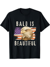 Bald is Beautiful 4th of July American Bald Eagle Vintage T-Shirt 180G 100% Cotton Printed Round Neck Short-Sleeve T-Shirt, Gifts for Men Dad Husband Grandpa, S-XXXL, Black