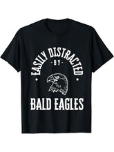 Easily Distracted by bald eagles, funny eagle Lover animal T-Shirt 180G 100% Cotton Printed Round Neck Short-Sleeve T-Shirt, Gifts for Men Dad Husband Grandpa, S-XXXL, Black