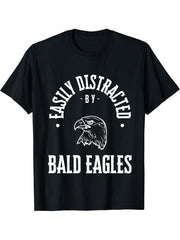 Easily Distracted by bald eagles, funny eagle Lover animal T-Shirt 180G 100% Cotton Printed Round Neck Short-Sleeve T-Shirt, Gifts for Men Dad Husband Grandpa, S-XXXL, Black