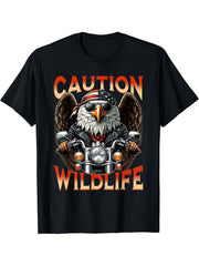 American Bald Eagle' Biker s 'Funny Caution Wildlife' T-Shirt 180G 100% Cotton Printed Round Neck Short-Sleeve T-Shirt, Gifts for Men Dad Husband Grandpa, S-XXXL, Black