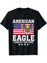 Flying Bald Eagle American Flag Father's Day Dad Eagle Lover T-Shirt 180G 100% Cotton Printed Round Neck Short-Sleeve T-Shirt, Gifts for Men Dad Husband Grandpa, S-XXXL, Black