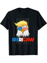 Mericaw Funny Bald Eagle 4th of July Trump American Flag T-Shirt 180G 100% Cotton Printed Round Neck Short-Sleeve T-Shirt, Gifts for Men Dad Husband Grandpa, S-XXXL, Black