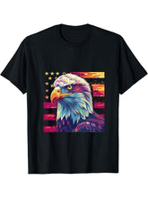 Fourth Of July Bald Eagle 4th Of July America Patriotic USA T-Shirt 180G 100% Cotton Printed Round Neck Short-Sleeve T-Shirt, Gifts for Men Dad Husband Grandpa, S-XXXL, Black