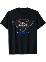 Distressed Give Me Liberty or Death Honor USA Bald Eagle T-Shirt 180G 100% Cotton Printed Round Neck Short-Sleeve T-Shirt, Gifts for Men Dad Husband Grandpa, S-XXXL, Black