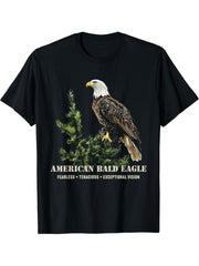 American Bald Eagle Birdwatching Birdwatchers Birders T-Shirt 180G 100% Cotton Printed Round Neck Short-Sleeve T-Shirt, Gifts for Men Dad Husband Grandpa, S-XXXL, Black