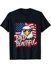 Bald Is Beautiful 4th of July Independence Day Bald Eagle T-Shirt 180G 100% Cotton Printed Round Neck Short-Sleeve T-Shirt, Gifts for Men Dad Husband Grandpa, S-XXXL, Black