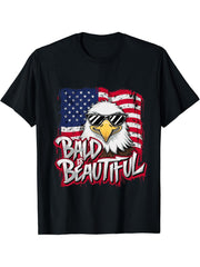 Bald Is Beautiful 4th of July Independence Day Bald Eagle T-Shirt 180G 100% Cotton Printed Round Neck Short-Sleeve T-Shirt, Gifts for Men Dad Husband Grandpa, S-XXXL, Black