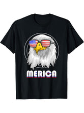 Cool US Flag Sunglasses 4th Of July Merica Bald Eagle T-Shirt 180G 100% Cotton Printed Round Neck Short-Sleeve T-Shirt, Gifts for Men Dad Husband Grandpa, S-XXXL, Black