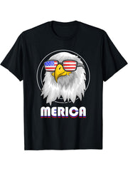 Cool US Flag Sunglasses 4th Of July Merica Bald Eagle T-Shirt 180G 100% Cotton Printed Round Neck Short-Sleeve T-Shirt, Gifts for Men Dad Husband Grandpa, S-XXXL, Black