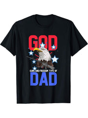 God Guns And Freedom Type Of Dad 2nd Amendment Bald Eagle T-Shirt 180G 100% Cotton Printed Round Neck Short-Sleeve T-Shirt, Gifts for Men Dad Husband Grandpa, S-XXXL, Black