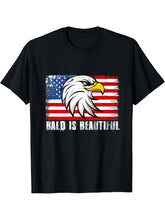 Bald Is Beautiful 4th of July Independence Day Bald Eagle T-Shirt 180G 100% Cotton Printed Round Neck Short-Sleeve T-Shirt, Gifts for Men Dad Husband Grandpa, S-XXXL, Black