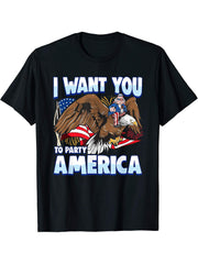 American Flag Bald Eagle Uncle Sam 4th of July Patriotic USA T-Shirt 180G 100% Cotton Printed Round Neck Short-Sleeve T-Shirt, Gifts for Men Dad Husband Grandpa, S-XXXL, Black