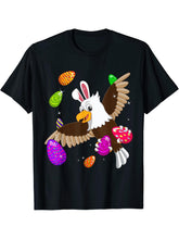 Easter Bald Eagle Holiday Bunny Ears and colored eggs T-Shirt 180G 100% Cotton Printed Round Neck Short-Sleeve T-Shirt, Gifts for Men Dad Husband Grandpa, S-XXXL, Black