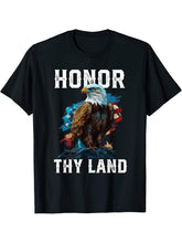 Honor Thy Land American Bald Eagle America USA Flag T-Shirt 180G 100% Cotton Printed Round Neck Short-Sleeve T-Shirt, Gifts for Men Dad Husband Grandpa, S-XXXL, Black