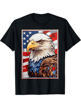 Freedom Flight - Bald Eagle Amidst American Flag Colors T-Shirt 180G 100% Cotton Printed Round Neck Short-Sleeve T-Shirt, Gifts for Men Dad Husband Grandpa, S-XXXL, Black