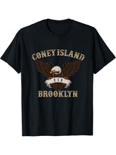 Coney Island Brooklyn USA Bald Eagle T-Shirt 180G 100% Cotton Printed Round Neck Short-Sleeve T-Shirt, Gifts for Men Dad Husband Grandpa, S-XXXL, Black