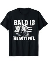Bald Is Beautiful 4th of July Independence Day Bald Eagle T-Shirt 180G 100% Cotton Printed Round Neck Short-Sleeve T-Shirt, Gifts for Men Dad Husband Grandpa, S-XXXL, Black