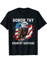 Honor Thy Country Heritage American Bald Eagle America USA T-Shirt 180G 100% Cotton Printed Round Neck Short-Sleeve T-Shirt, Gifts for Men Dad Husband Grandpa, S-XXXL, Black