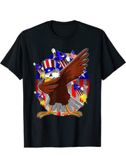 4th of July American Bald Eagle Dab Funny Shirt Gift T-Shirt 180G 100% Cotton Printed Round Neck Short-Sleeve T-Shirt, Gifts for Men Dad Husband Grandpa, S-XXXL, Black