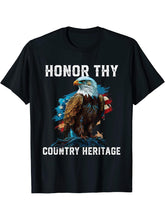 Honor Thy Country Heritage American Bald Eagle America USA T-Shirt 180G 100% Cotton Printed Round Neck Short-Sleeve T-Shirt, Gifts for Men Dad Husband Grandpa, S-XXXL, Black