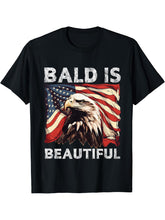 Bald Is Beautiful 4th of July Independence Day Bald Eagle T-Shirt 180G 100% Cotton Printed Round Neck Short-Sleeve T-Shirt, Gifts for Men Dad Husband Grandpa, S-XXXL, Black