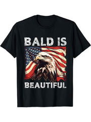 Bald Is Beautiful 4th of July Independence Day Bald Eagle T-Shirt 180G 100% Cotton Printed Round Neck Short-Sleeve T-Shirt, Gifts for Men Dad Husband Grandpa, S-XXXL, Black