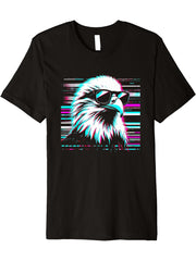 American Bald Eagle Glitch - Vintage Eagle Bird Lover Premium T-Shirt 180G 100% Cotton Printed Round Neck Short-Sleeve T-Shirt, Gifts for Men Dad Husband Grandpa, S-XXXL, Black