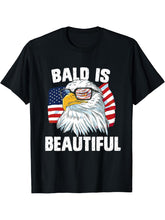 Bald Is Beautiful US 4th of July & American Flag Bald Eagle T-Shirt 180G 100% Cotton Printed Round Neck Short-Sleeve T-Shirt, Gifts for Men Dad Husband Grandpa, S-XXXL, Black