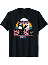 Fairbanks Alaska USA Flag Men Women Boy Girl Bald Eagle Alaskan T-Shirt 180G 100% Cotton Printed Round Neck Short-Sleeve T-Shirt, Gifts for Men Dad Husband Grandpa, S-XXXL, Black