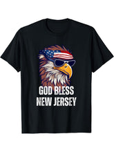 God Bless New Jersey - Patriotic Bald Eagle American Flag T-Shirt 180G 100% Cotton Printed Round Neck Short-Sleeve T-Shirt, Gifts for Men Dad Husband Grandpa, S-XXXL, Black