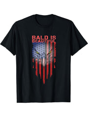 Bald Is Beautiful 4th of July Independence Day Bald Eagle T-Shirt 180G 100% Cotton Printed Round Neck Short-Sleeve T-Shirt, Gifts for Men Dad Husband Grandpa, S-XXXL, Black