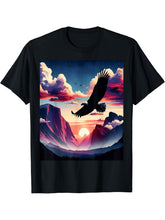 Bald Eagle Rockies Silhouette T-Shirt 180G 100% Cotton Printed Round Neck Short-Sleeve T-Shirt, Gifts for Men Dad Husband Grandpa, S-XXXL, Black