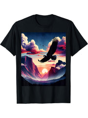 Bald Eagle Rockies Silhouette T-Shirt 180G 100% Cotton Printed Round Neck Short-Sleeve T-Shirt, Gifts for Men Dad Husband Grandpa, S-XXXL, Black