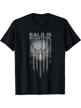Bald Is Beautiful 4th of July Independence Day Bald Eagle T-Shirt 180G 100% Cotton Printed Round Neck Short-Sleeve T-Shirt, Gifts for Men Dad Husband Grandpa, S-XXXL, Black