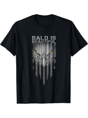 Bald Is Beautiful 4th of July Independence Day Bald Eagle T-Shirt 180G 100% Cotton Printed Round Neck Short-Sleeve T-Shirt, Gifts for Men Dad Husband Grandpa, S-XXXL, Black