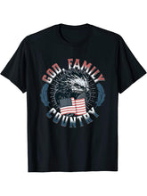 God Family Country Patriotic Saying American Flag Bald Eagle T-Shirt 180G 100% Cotton Printed Round Neck Short-Sleeve T-Shirt, Gifts for Men Dad Husband Grandpa, S-XXXL, Black