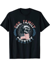 God Family Country Patriotic Saying American Flag Bald Eagle T-Shirt 180G 100% Cotton Printed Round Neck Short-Sleeve T-Shirt, Gifts for Men Dad Husband Grandpa, S-XXXL, Black